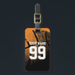 Basketball luggage tag with custom jersey number<br><div class="desc">Basketball luggage tag with custom jersey number and name or monogram. Sports theme label for suitcases and travel bags. Personalize it with your high school name, slogan or funny quote. Cool gift idea for coach, players and fans. Suitable for men women and kids ( boys and girls). Personalized Birthday gifts....</div>