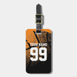 Basketball luggage tag with custom jersey number