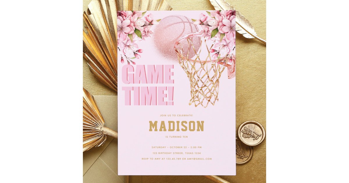 Basketball Luxury Girl Birthday Pink Gold  Invitation