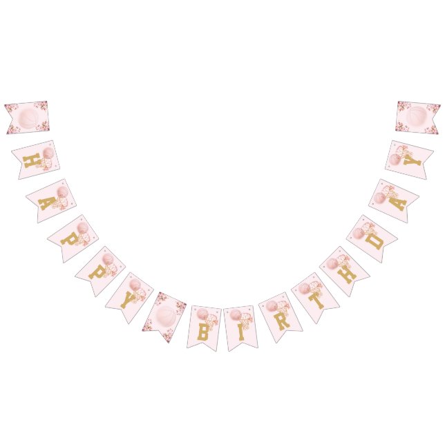 Basketball Luxury Girl Happy Birthday Bunting Flags (All)