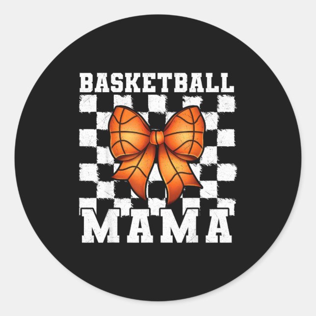 Basketball Mama Coquette Bow Game Day Funny Srts L Classic Round Sticker (Front)