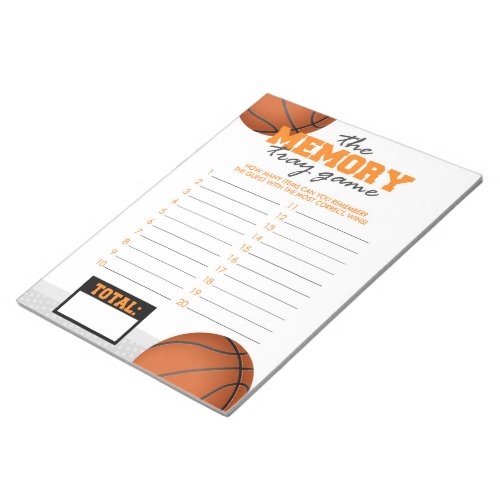 Basketball Memory Tray Baby Shower Game Pack Notepad