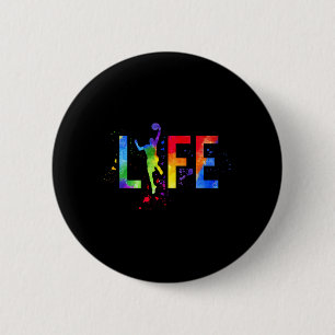 Basketball Mens Ball is Life Watercolor Basketball Button