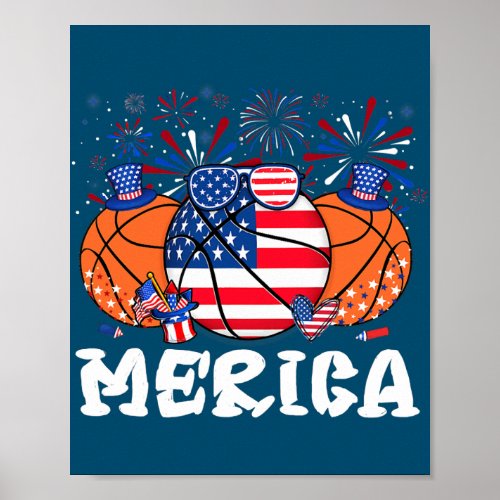 Basketball MERICA Glasses Fireworks Patriotic 4th Poster