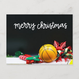 Basketball Merry Christmas Red snowflake on black Postcard
