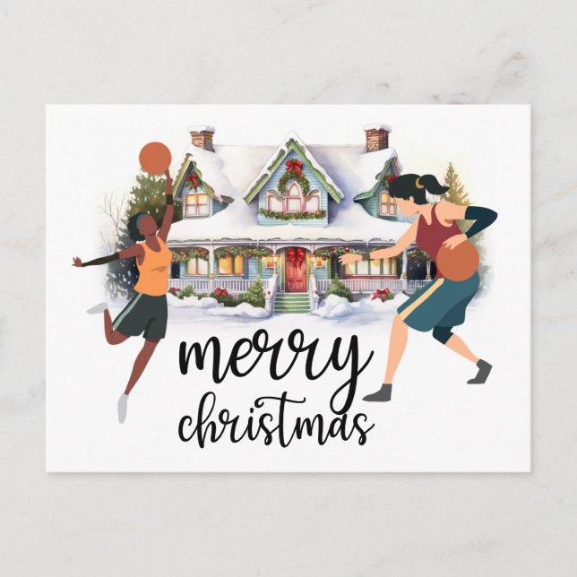 Basketball Merry Christmas with Player  Postcard (Front)