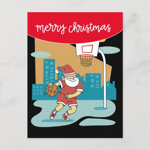 Basketball Merry Christmas with Santa Claus    Holiday Postcard