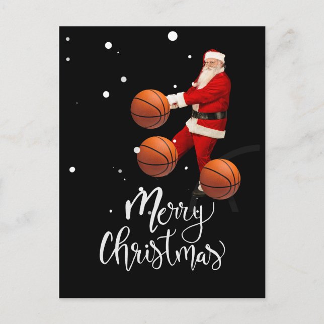 Basketball Merry Christmas with Santa Claus Postcard (Front)