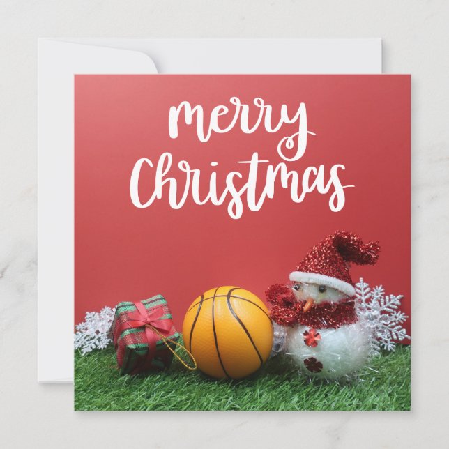 Basketball Merry Christmas with  Snowman  Card (Front)