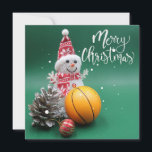 Basketball Merry Christmas with Snowman on Green  Card<br><div class="desc">Basketball Merry Christmas with Snowman on Green</div>