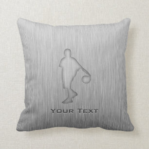 Basketball; metal-look throw pillow