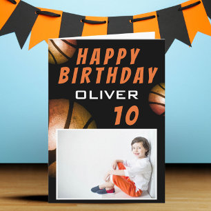 Basketball Metallic Ball Photo Happy Birthday  Card
