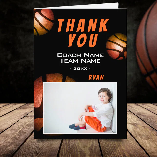 Basketball Metallic Photo Thank you Coach Card | Zazzle