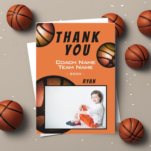 Basketball Metallic Photo Thank you Coach Card