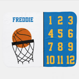 Basketball Milestone Blue and Yellow Personalized Baby Blanket