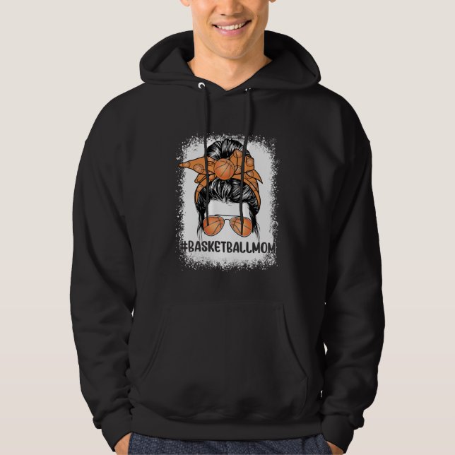 Basketball Mom Glasses Messy Bun Women Cute Mother Hoodie (Front)