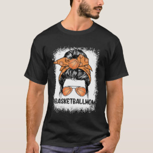 Basketball Mom Glasses Messy Bun Women Cute Mother T-Shirt