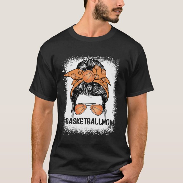 Basketball Mom Glasses Messy Bun Women Cute Mother T-Shirt (Front)
