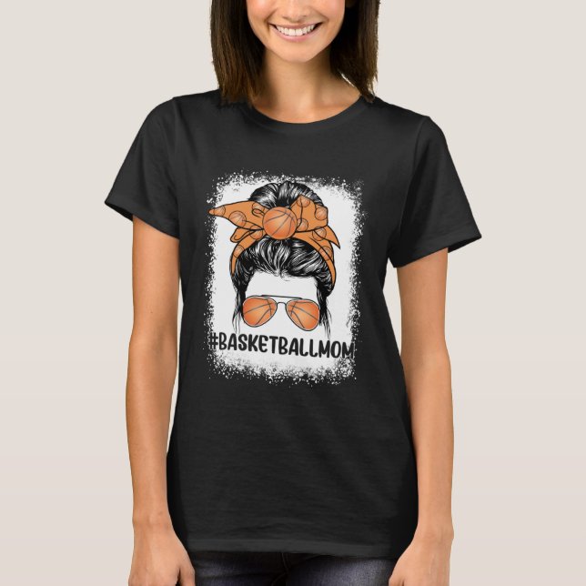 Basketball Mom Glasses Messy Bun Women Cute Mother T-Shirt (Front)