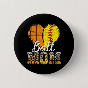 Basketball Mom Heart Softball Mama Leopard Mother' Button