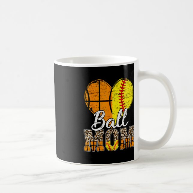 Basketball Mom Heart Softball Mama Leopard Mother' Coffee Mug (Right)