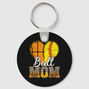 Basketball Mom Heart Softball Mama Leopard Mother' Keychain