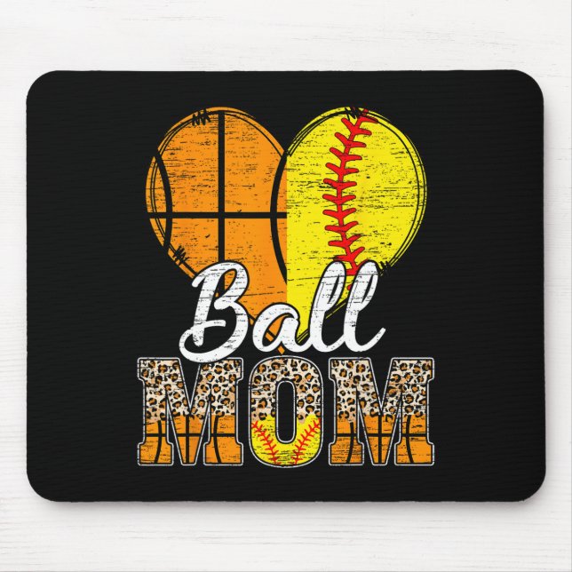 Basketball Mom Heart Softball Mama Leopard Mother' Mouse Pad (Front)