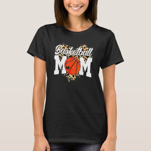 Basketball Mom  Leopard Heart Sport  Mothers Day T_Shirt