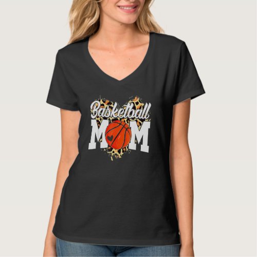 Basketball Mom  Leopard Heart Sport  Mothers Day T_Shirt