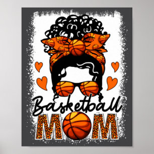 Basketball Mom Leopard Messy Bun Game Day Mother S Poster