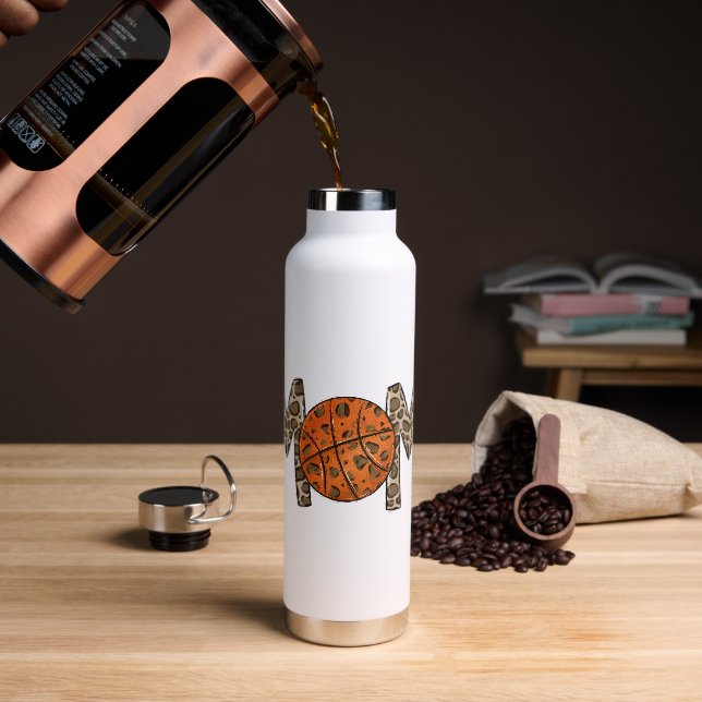 Basketball Mom Leopard Modern Water Bottle (Coffee)