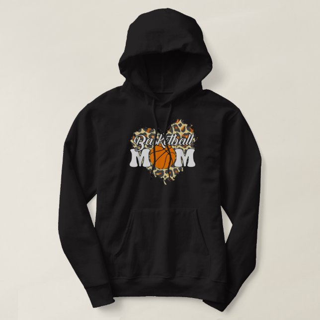Basketball Mom Mothers Day Leopard Heart Baket MOM Hoodie (Design Front)