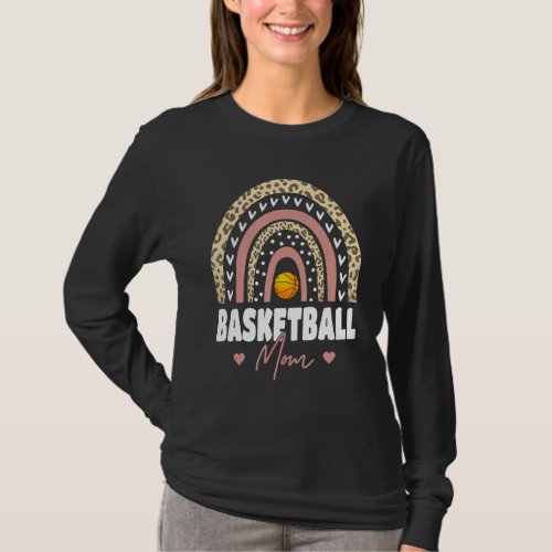 Basketball Mom Mothers Day Leopard Rainbow Basket T_Shirt