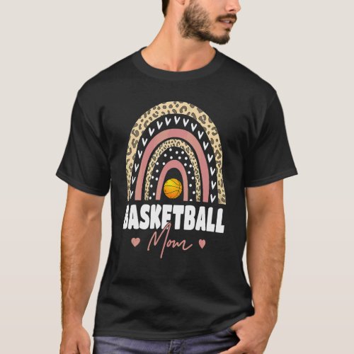 Basketball Mom Mothers Day Leopard Rainbow Basket T_Shirt