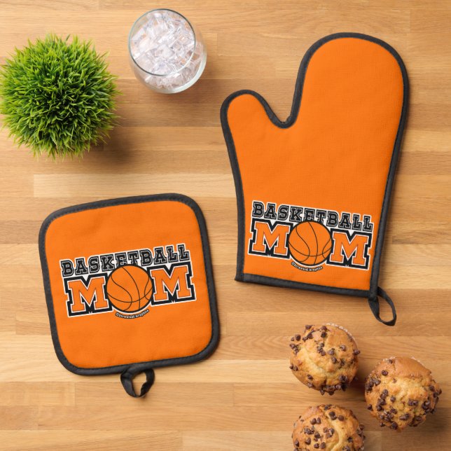 Basketball Mom Screwball Graphics Oven Mitt & Pot Holder Set (Top Down)