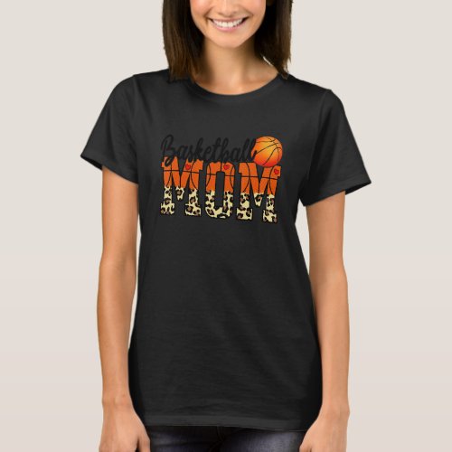 Basketball Mom With Leopard And Red Heart For Moth T_Shirt