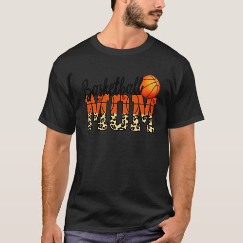 Basketball Mom With Leopard And Red Heart For Moth T_Shirt