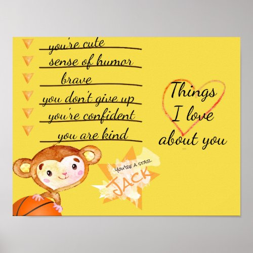 Basketball Monkey Things I Love About You Poster