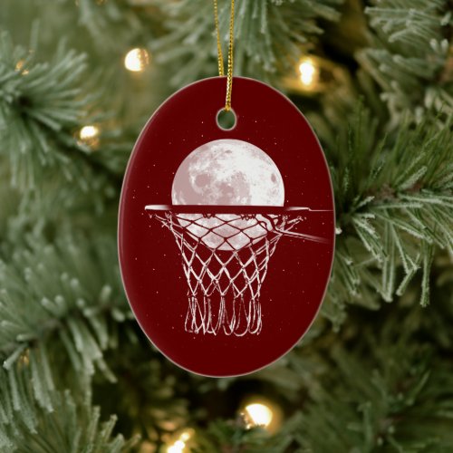 Basketball Moon Ceramic Ornament