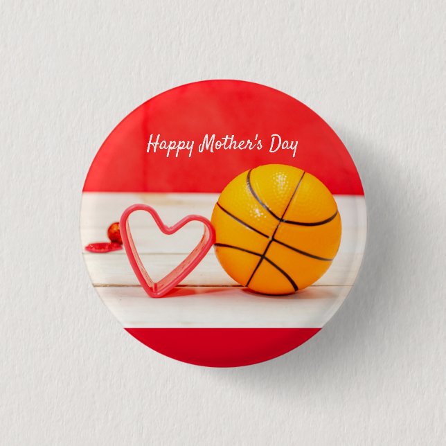 Basketball Mother's Day to mom with love red heart Button (Front)