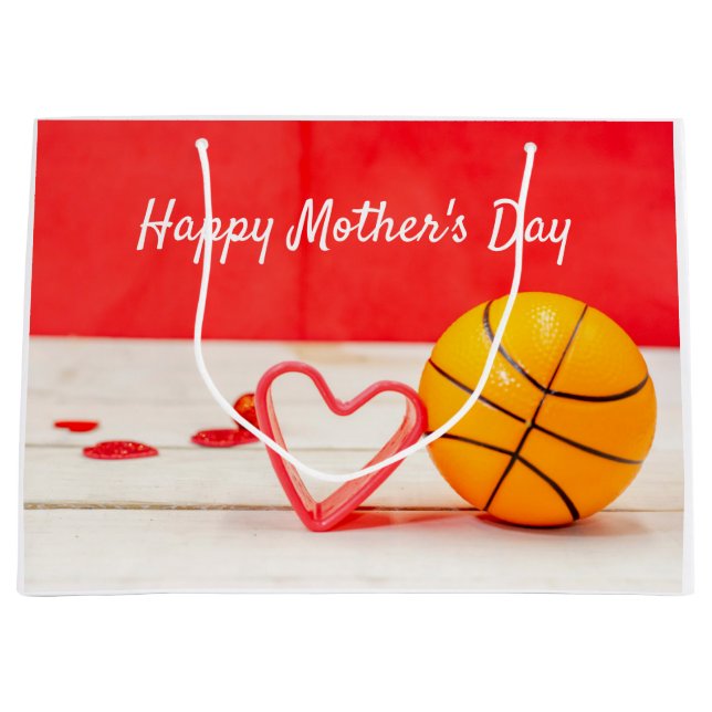 Basketball Mother's Day to mom with love red heart Large Gift Bag (Front)