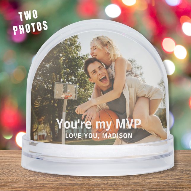 Basketball MVP Sports 2 Photo Couple Custom Snow Globe (Creator Uploaded)