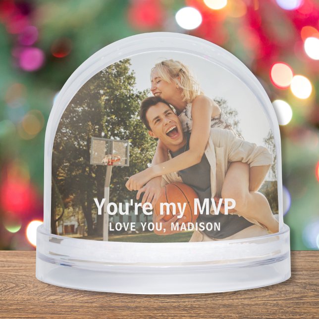 Basketball MVP Sports Romantic Couple Photo Custom Snow Globe (Creator Uploaded)
