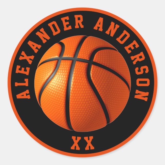 Basketball Name and Jersey Personalize Classic Round Sticker (Front)