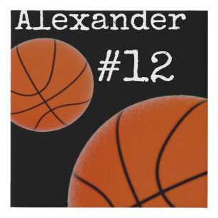 Basketball Name and Number Black background Faux Canvas Print