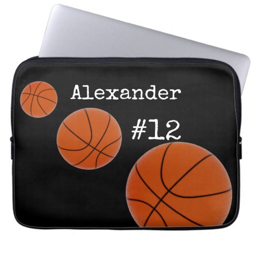 Basketball Name and Number Black background  Laptop Sleeve