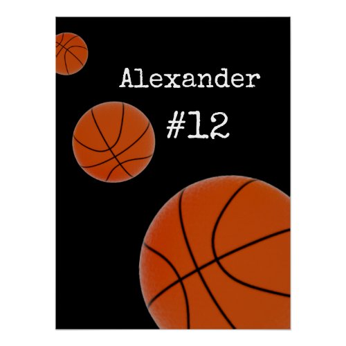 Basketball Name and Number Black background  Poster