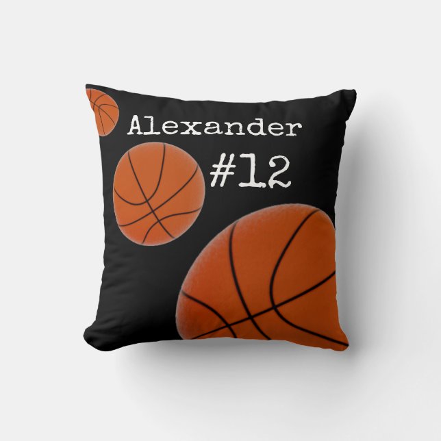 Basketball Name and Number Black background  Throw Pillow (Front)