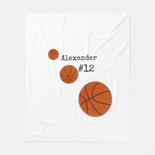 Basketball Name and Number White background  Fleece Blanket