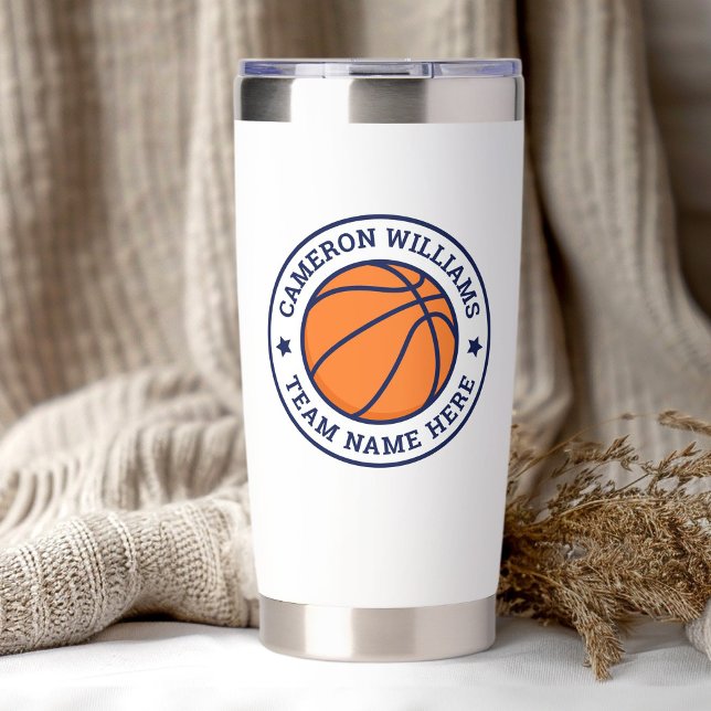 Basketball name and team blue stars white insulated tumbler (Basketball name and team blue stars white insulated tumbler)